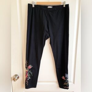 Johnny Was Floral Bird Embroidered Leggings Size L Black Colorful